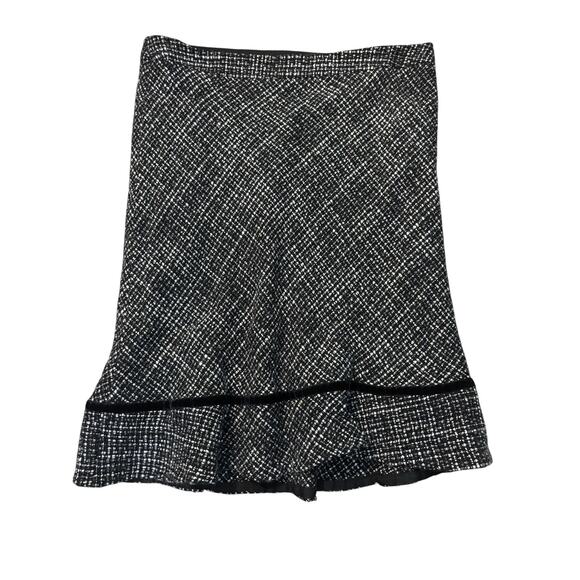Gap Tweed Y2K Wool Blend Velvet Trim Skirt Womens Size 16 Lined Side Zip Black - Picture 1 of 5